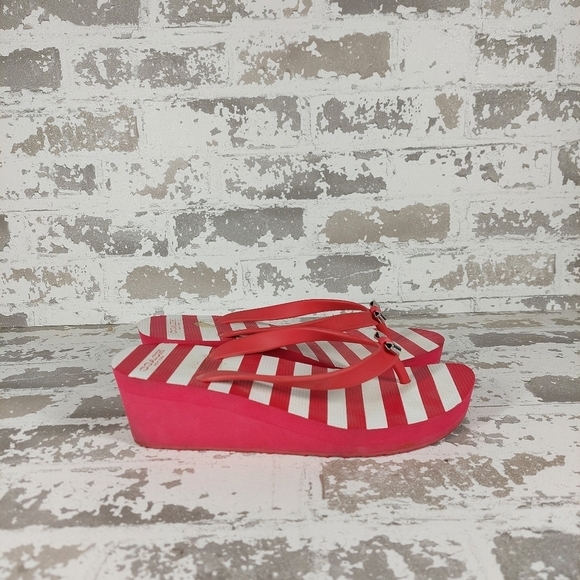Coach Women's Pink & White Striped Thong Wedge Flip Flop Sandals V287 - Picture 2 of 8